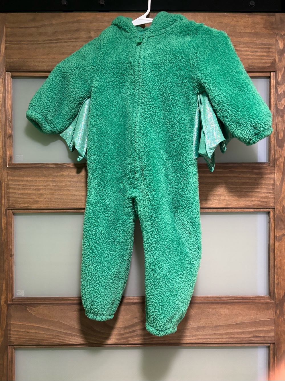 Old Navy Green Fleece Kids One-Piece Dragon Costume with Shiny Wing Accents